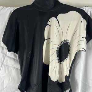 Uoozee Black Floral Print Top Mock Neck Short Sleeve Blouse